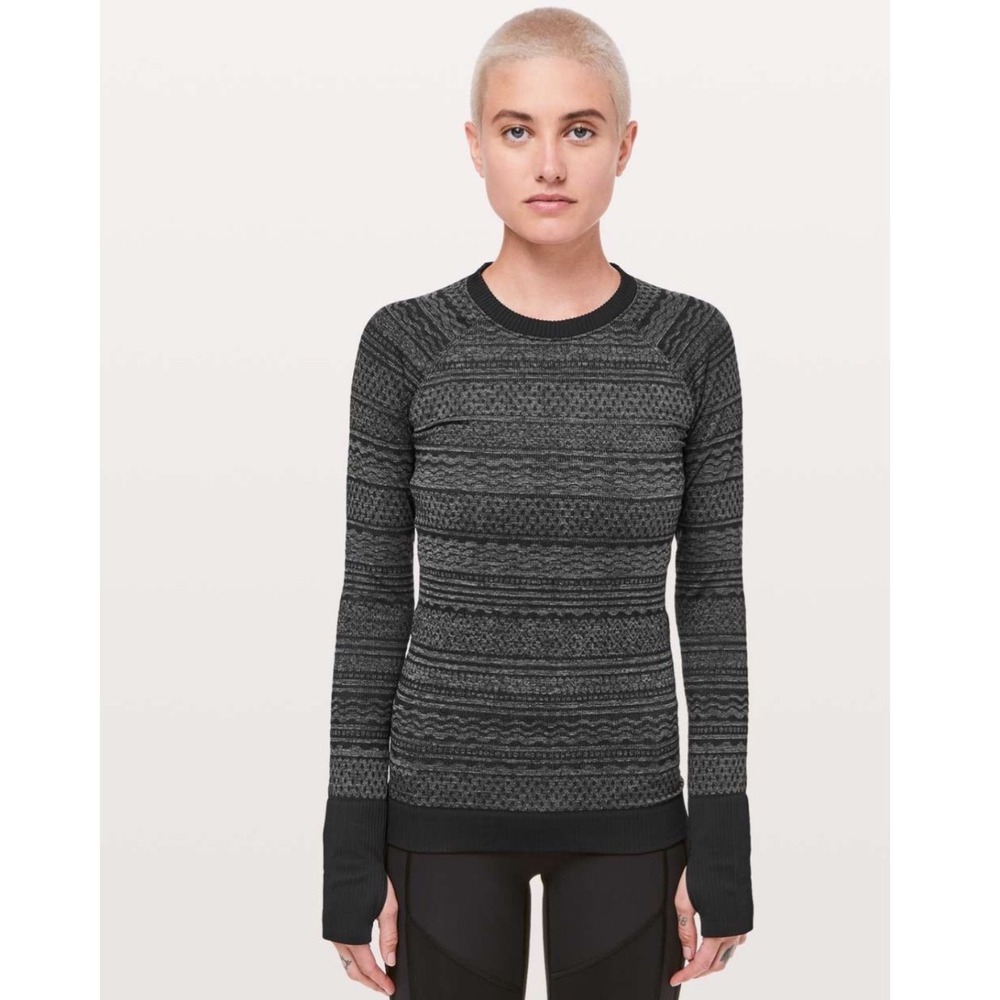 Lululemon Rest Less Pullover Black Gray Long Sleeve Geometric Knit‎ S Athletic